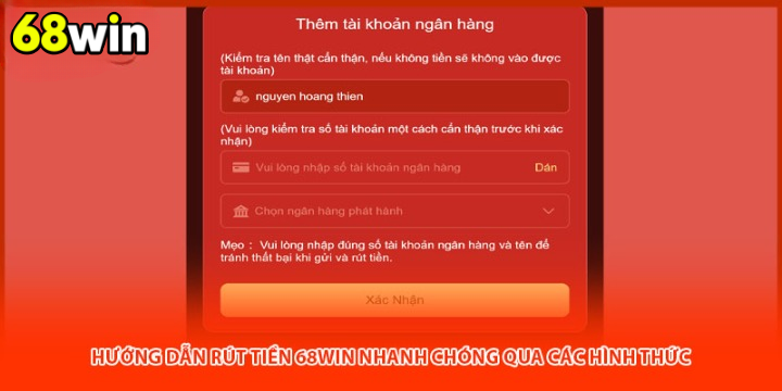 Hướng dẫn rút tiền 68win